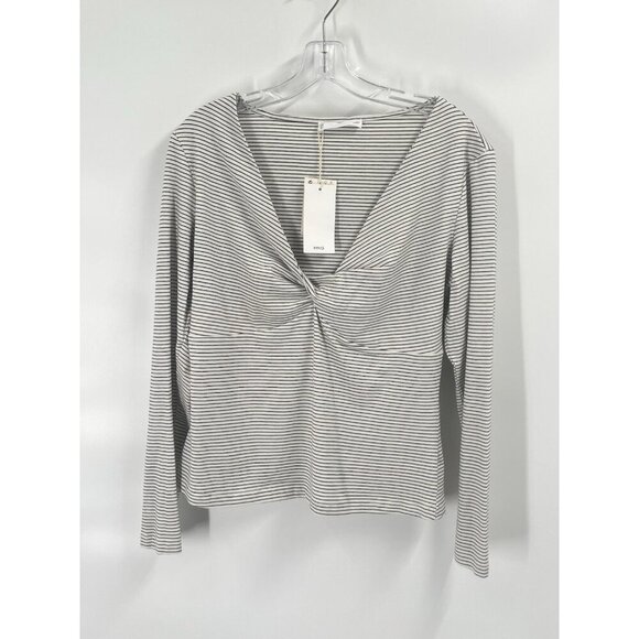 MNG Mango Stripedd Knot V Neck Long Sleeve T Shirt Sz XL NWT - Picture 2 of 8